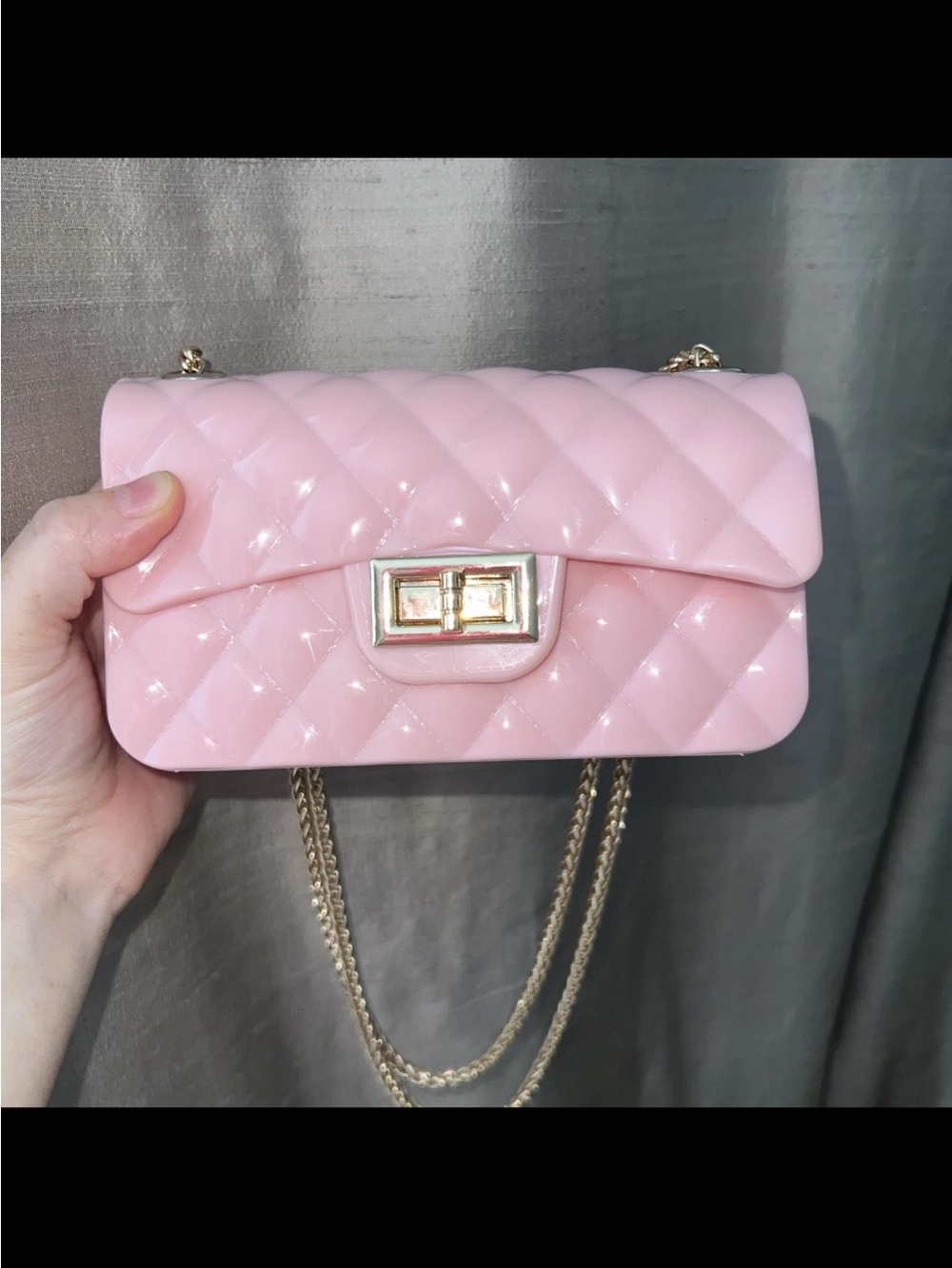 Baby pink Quilted jelly bag handbag Crossbody Gold Chain and Turn-Lock Detai